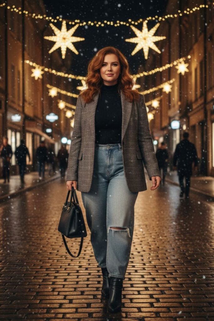 7. Oversized Plaid Blazer with Baggy Jeans