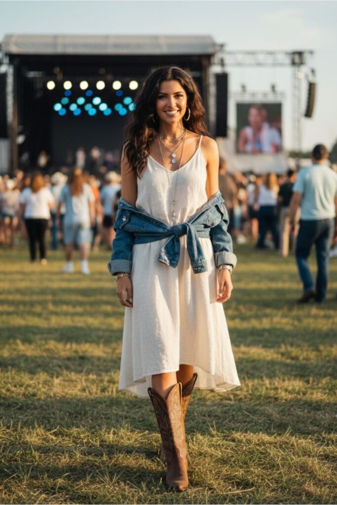7. Tank dress + denim jacket + boots