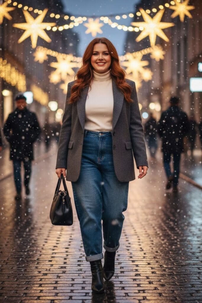 8. Blazer with Baggy Jeans and Turtleneck