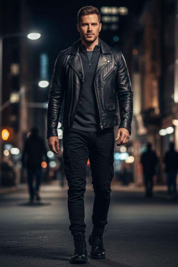 8. Cargo Pants With a Leather Jacket