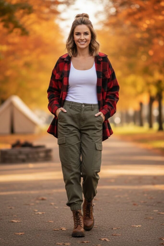 9. Cargo Pants With an Oversized Flannel