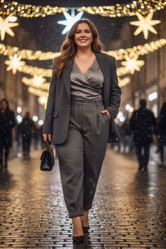 9. Monochrome Blazer and Baggy Jeans Look