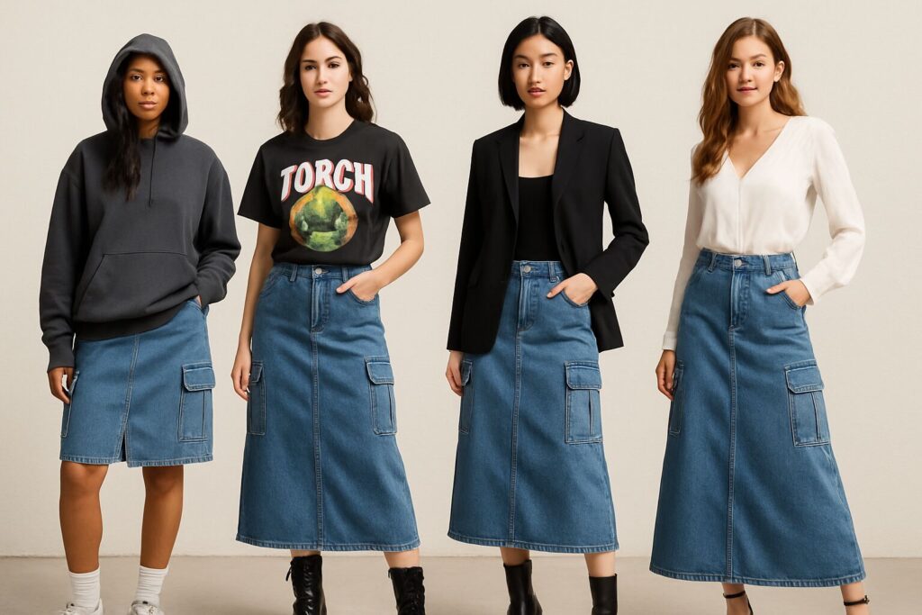 15 Denim Cargo Skirt Outfit Idea