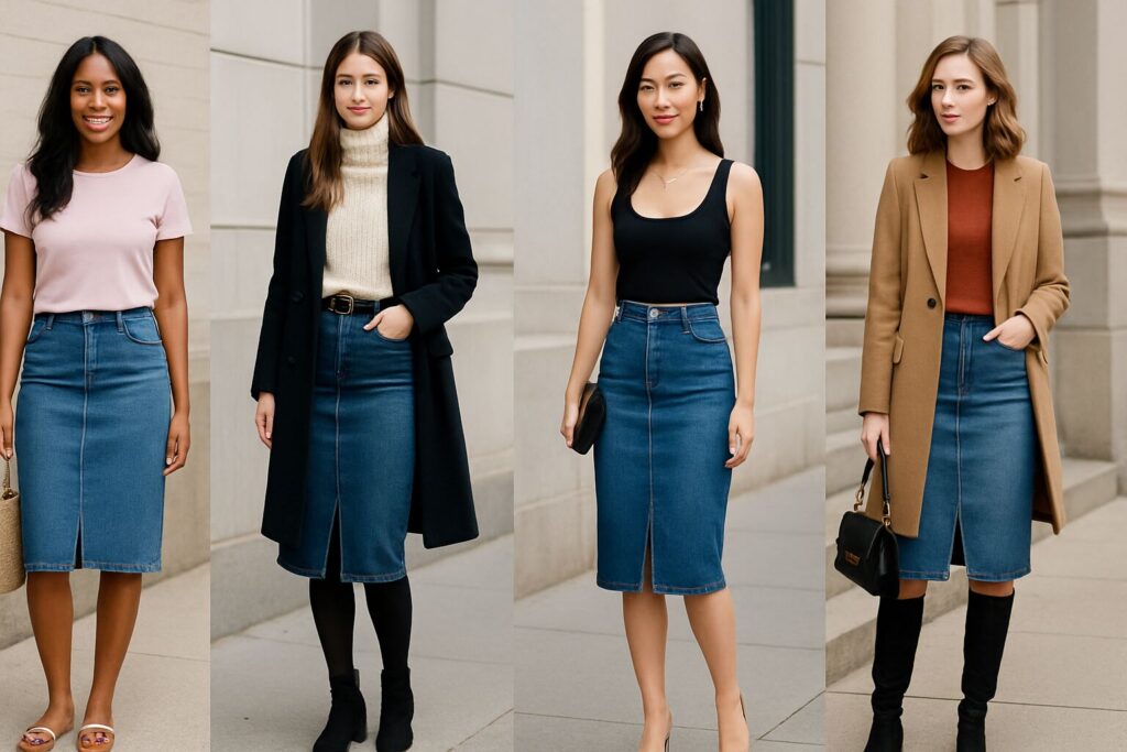 30+ Denim Pencil Skirt Outfit Ideas