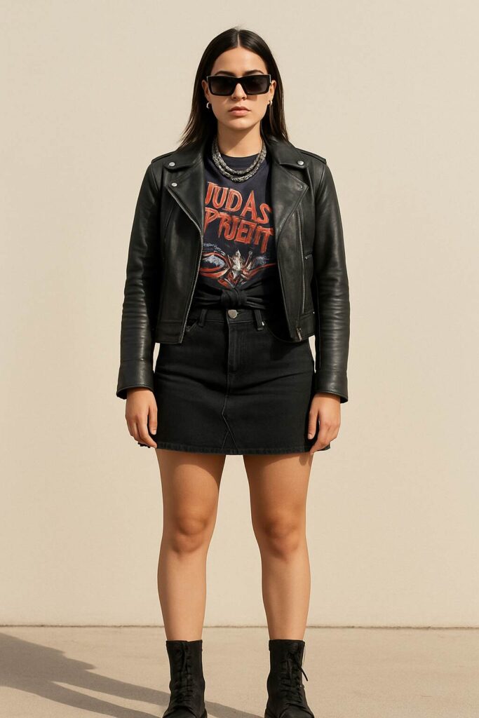 Black Denim Skirt with a Graphic Tee
