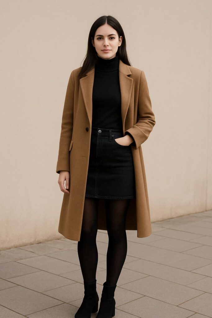 Black Denim Skirt with a Turtleneck
