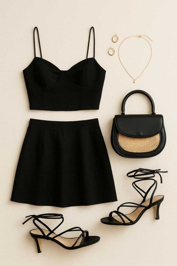 Black Mini Skirt with a Crop Top