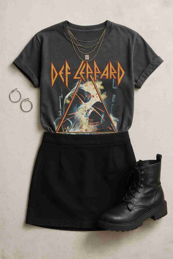 Black Mini Skirt with a Graphic Tee
