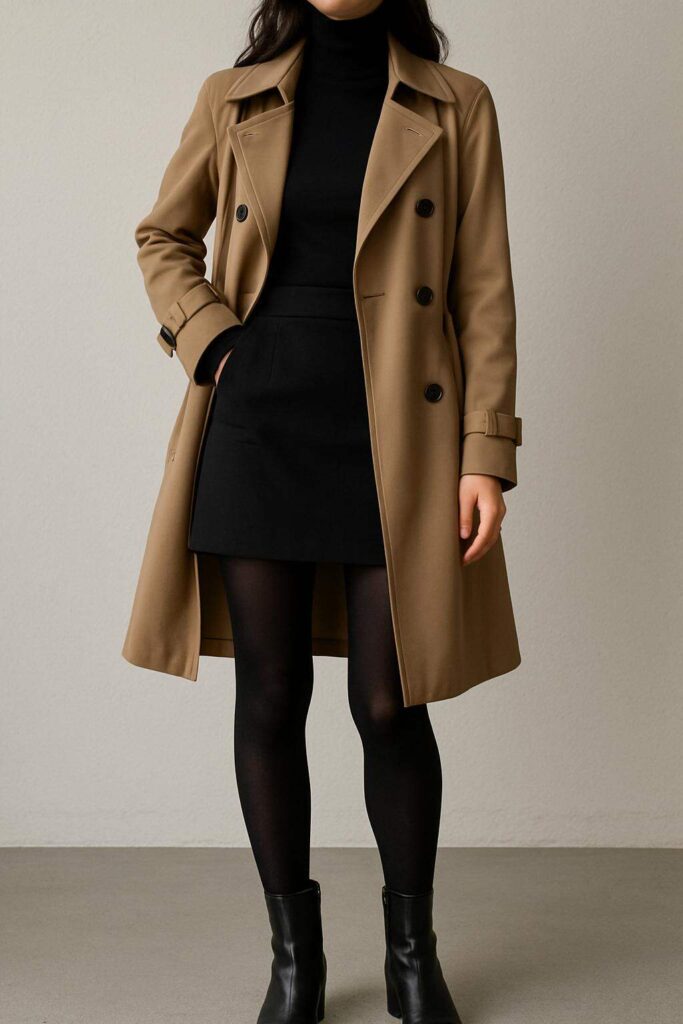 Black Mini Skirt with a Turtleneck