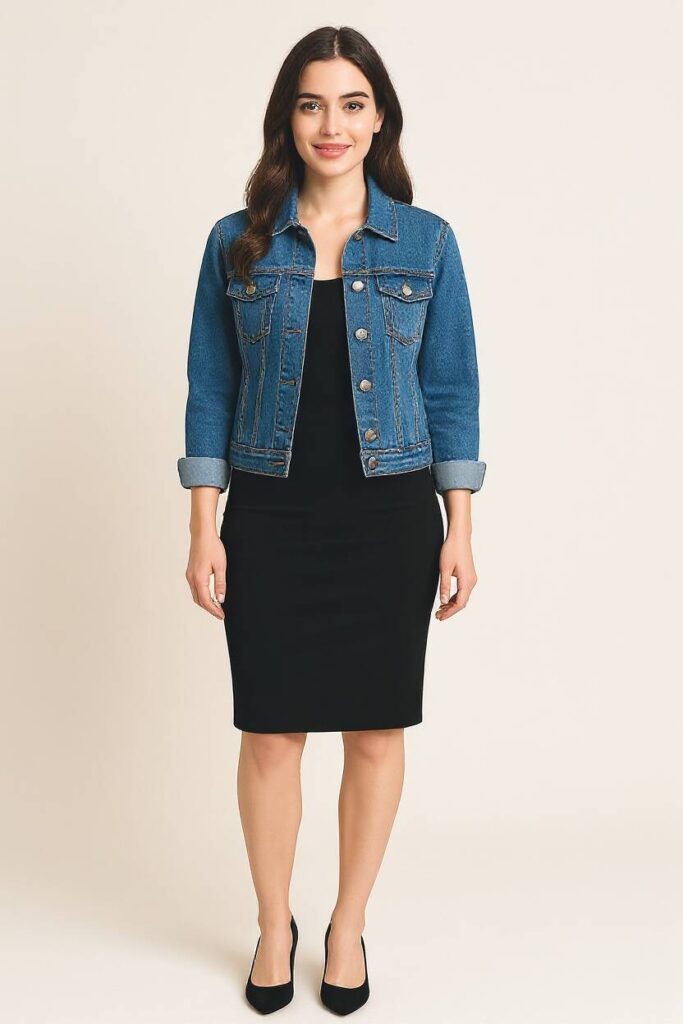 Black Pencil Skirt with a Denim Jacket