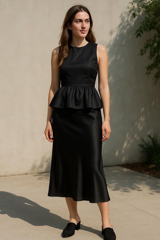 Black Silk Skirt with a Peplum Top