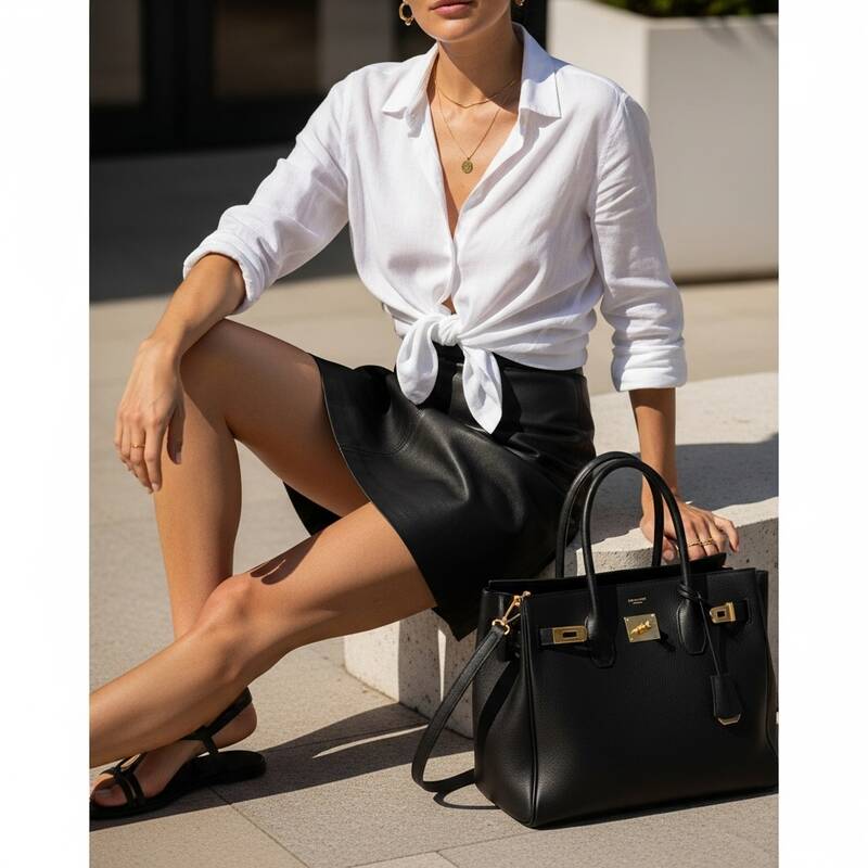 Black Skirt with a Button-Up Shirt