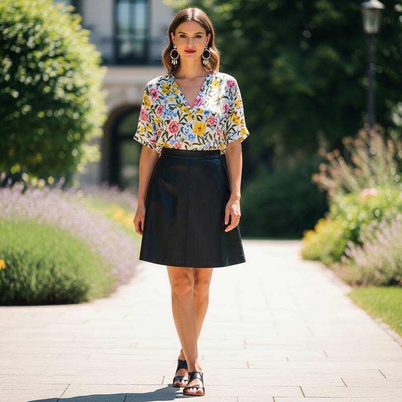 Black Skirt with a Floral Blouse