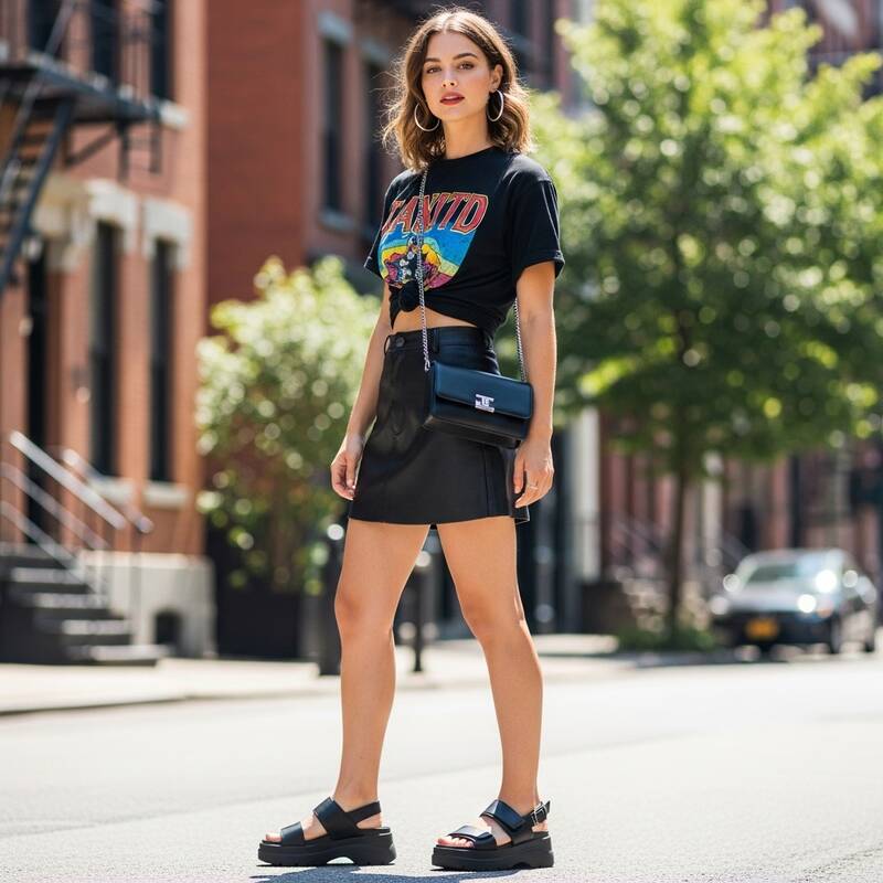 Black Skirt with a Graphic Tee