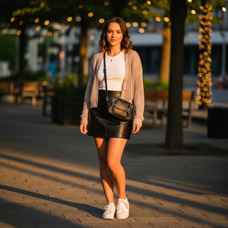 Black Skirt with a Lightweight Cardigan