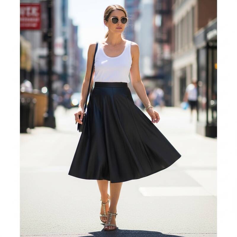 Black Skirt with a White Tank Top