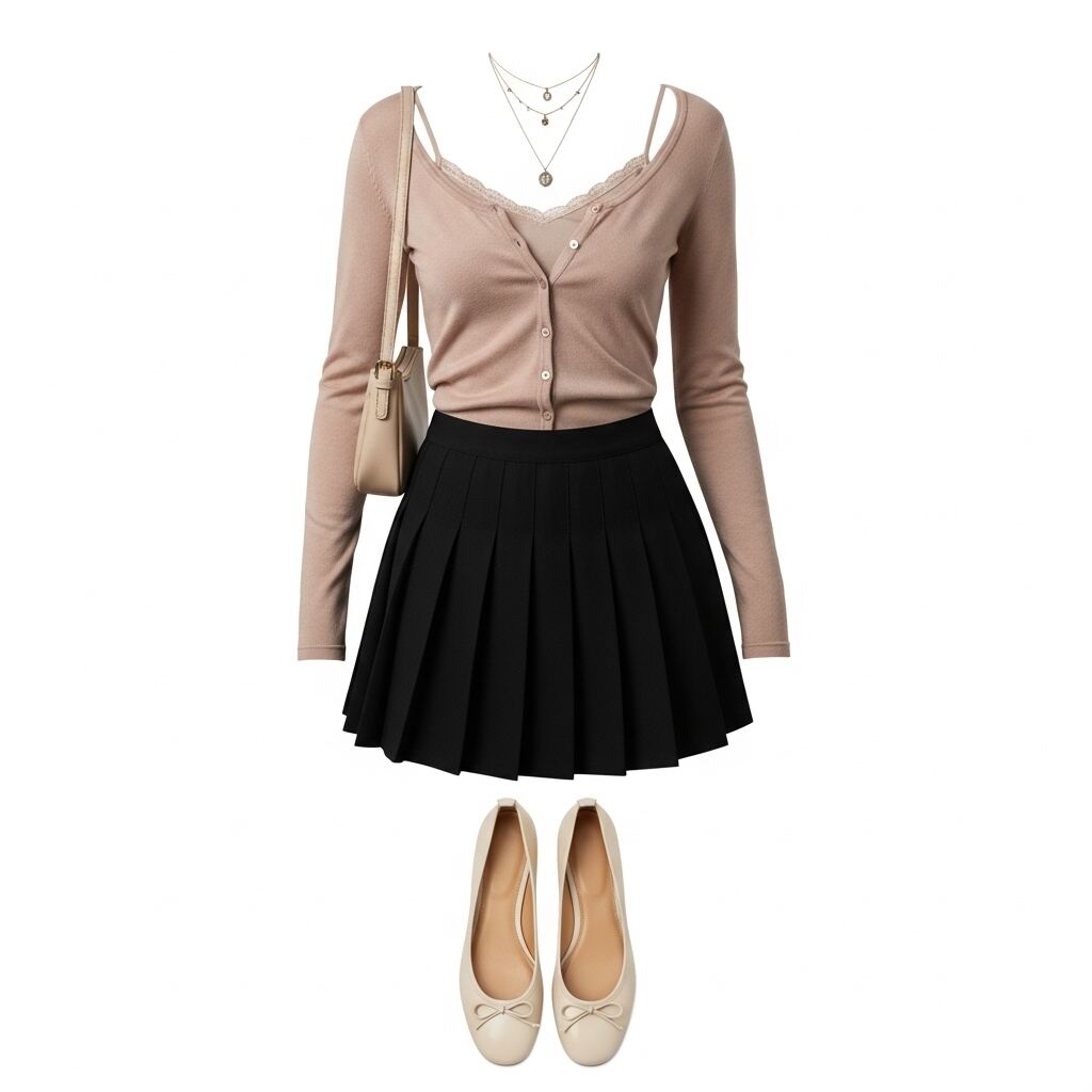 Black Tennis Skirt with a Cardigan