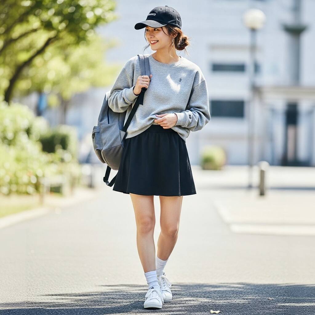 Black Tennis Skirt with a Sweatshirt