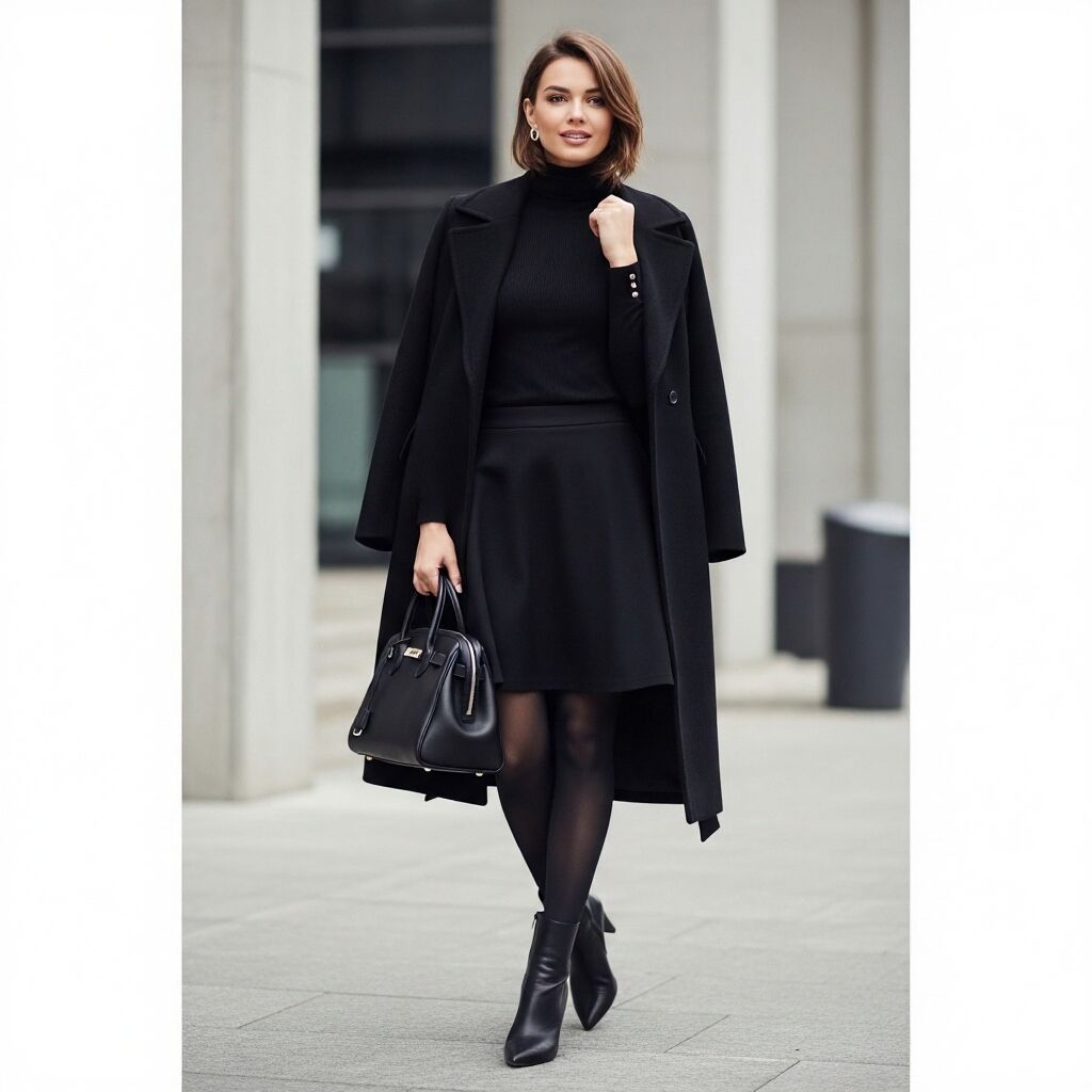 Black Tennis Skirt with a Turtleneck