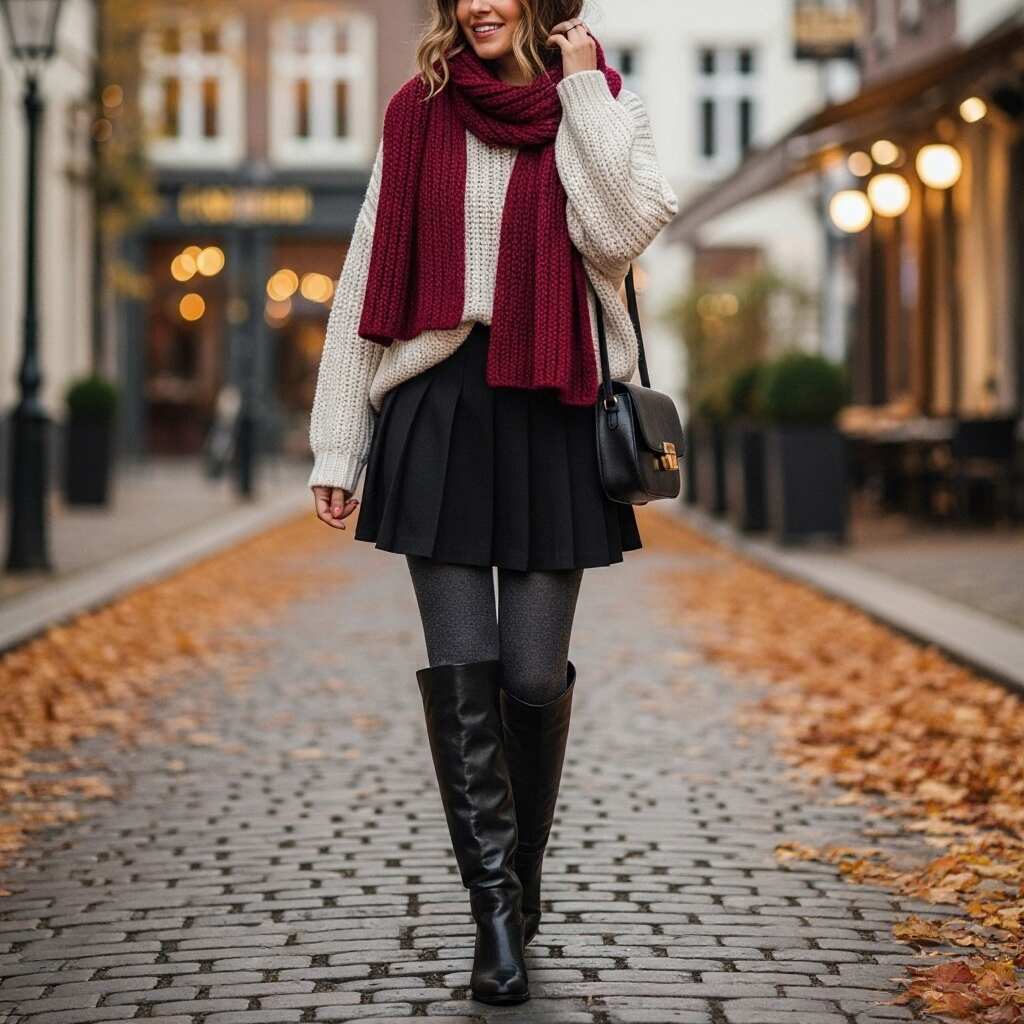 Black Tennis Skirt with an Oversized Sweater
