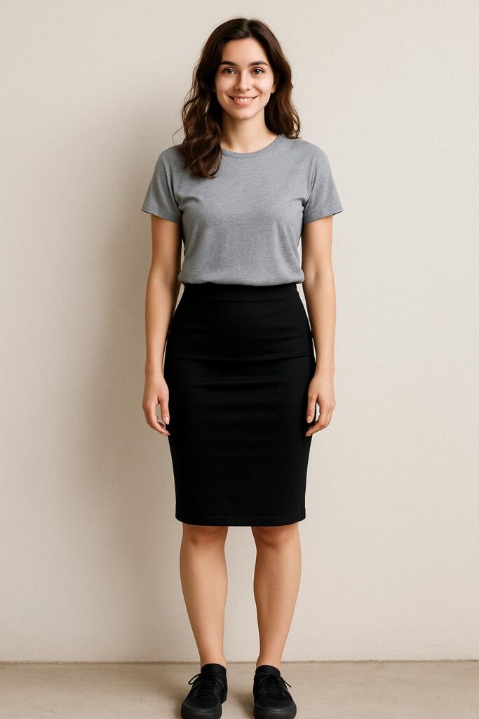 Casual Tee with a Black Pencil Skirt