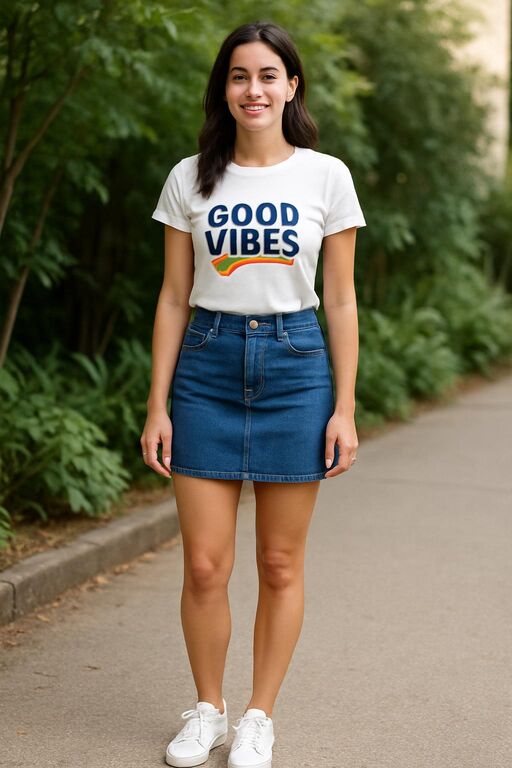 Denim Mini Skirt with a Graphic Tee
