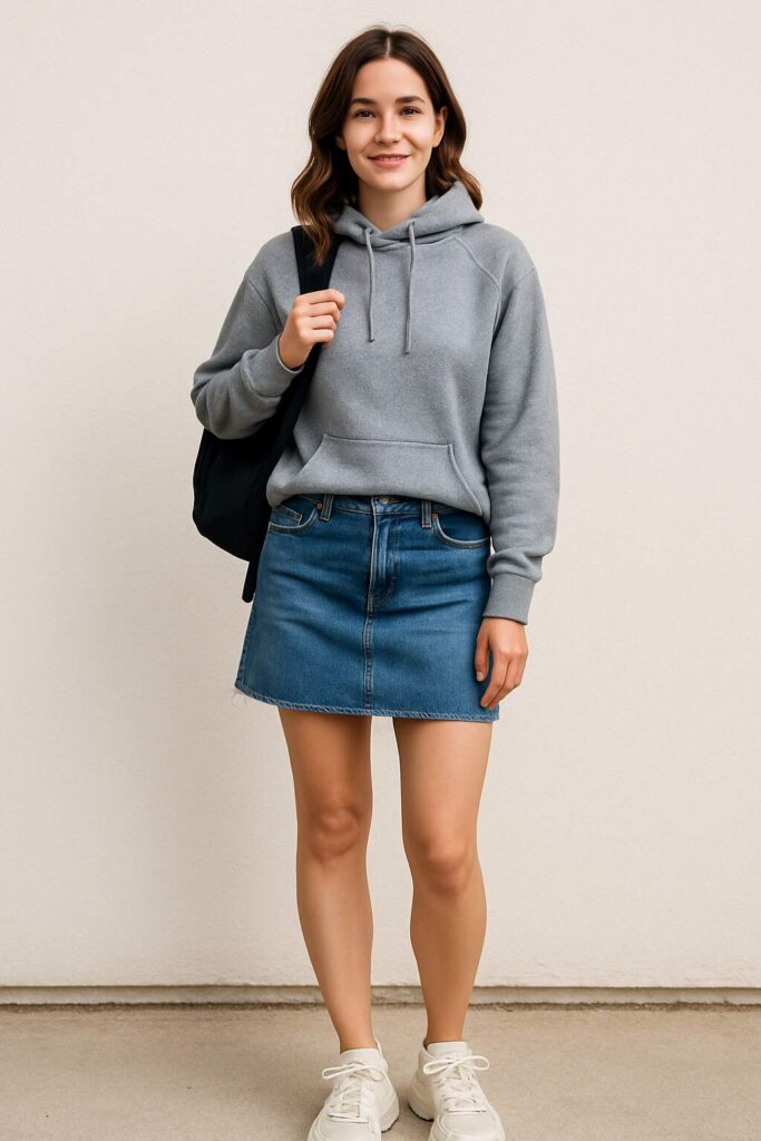 Denim Mini Skirt with a Hoodie