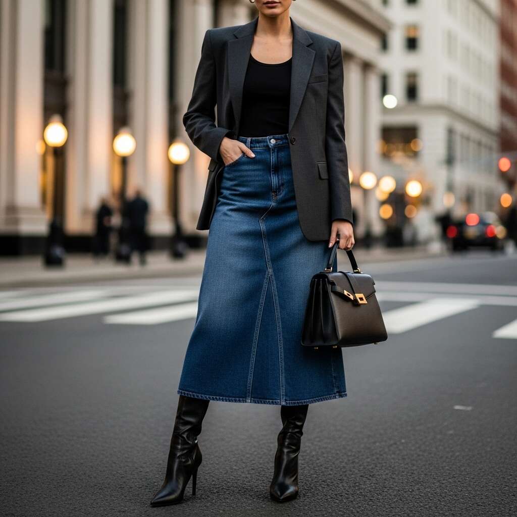 Denim Skirt with a Blazer