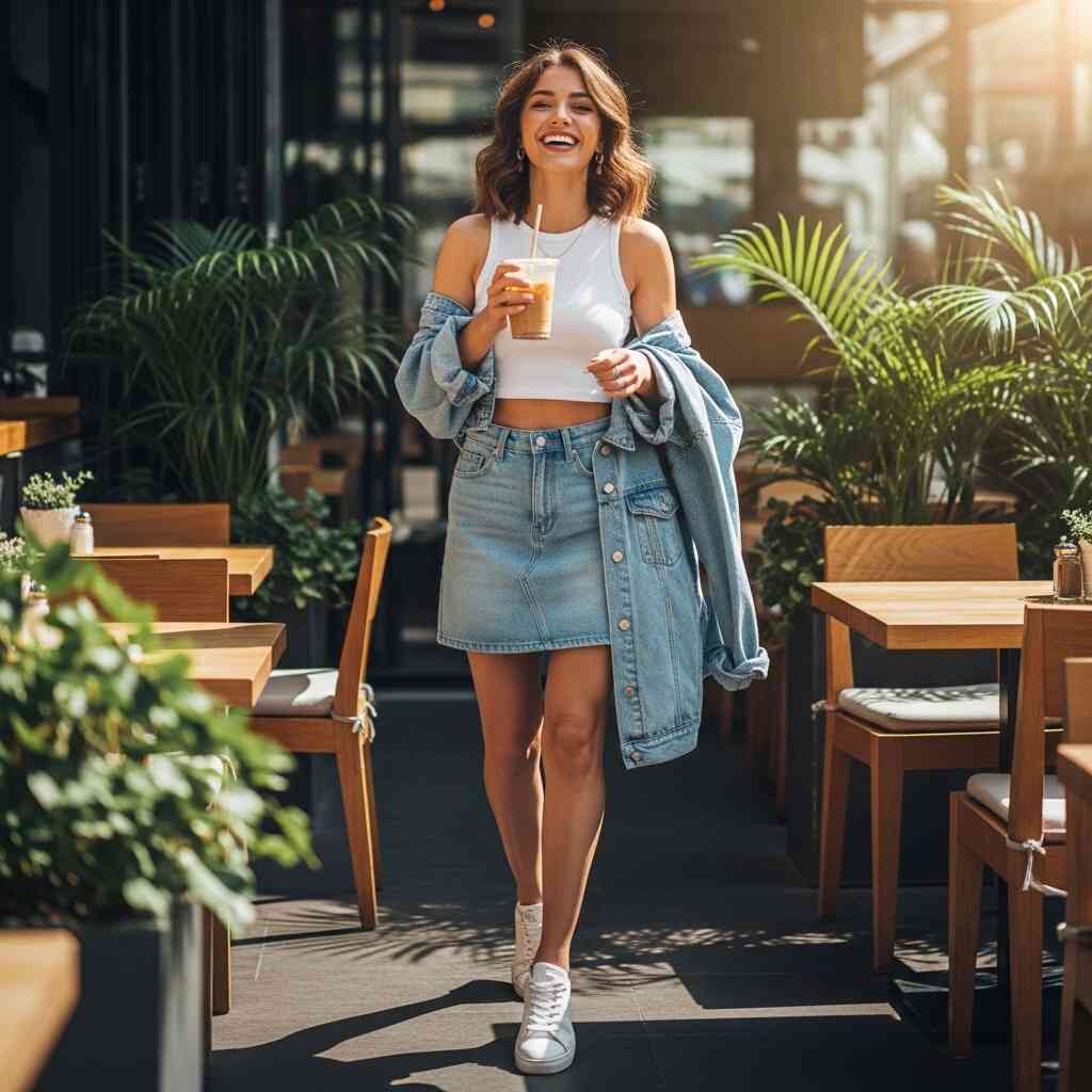 Denim Skirt with a Crop Top