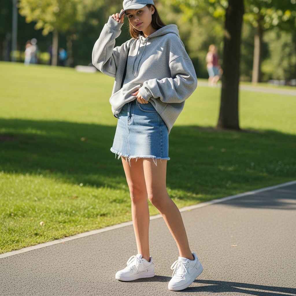 Denim Skirt with a Hoodie