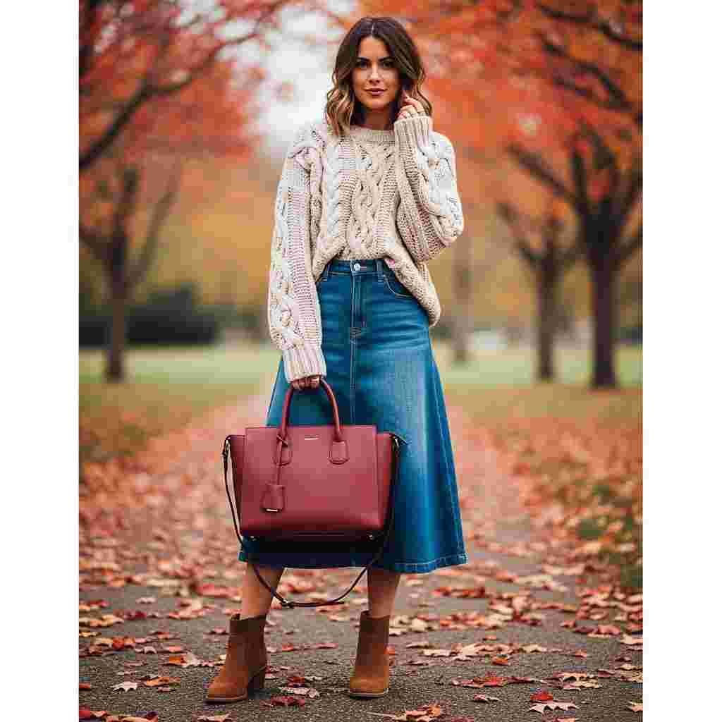 Denim Skirt with a Sweater
