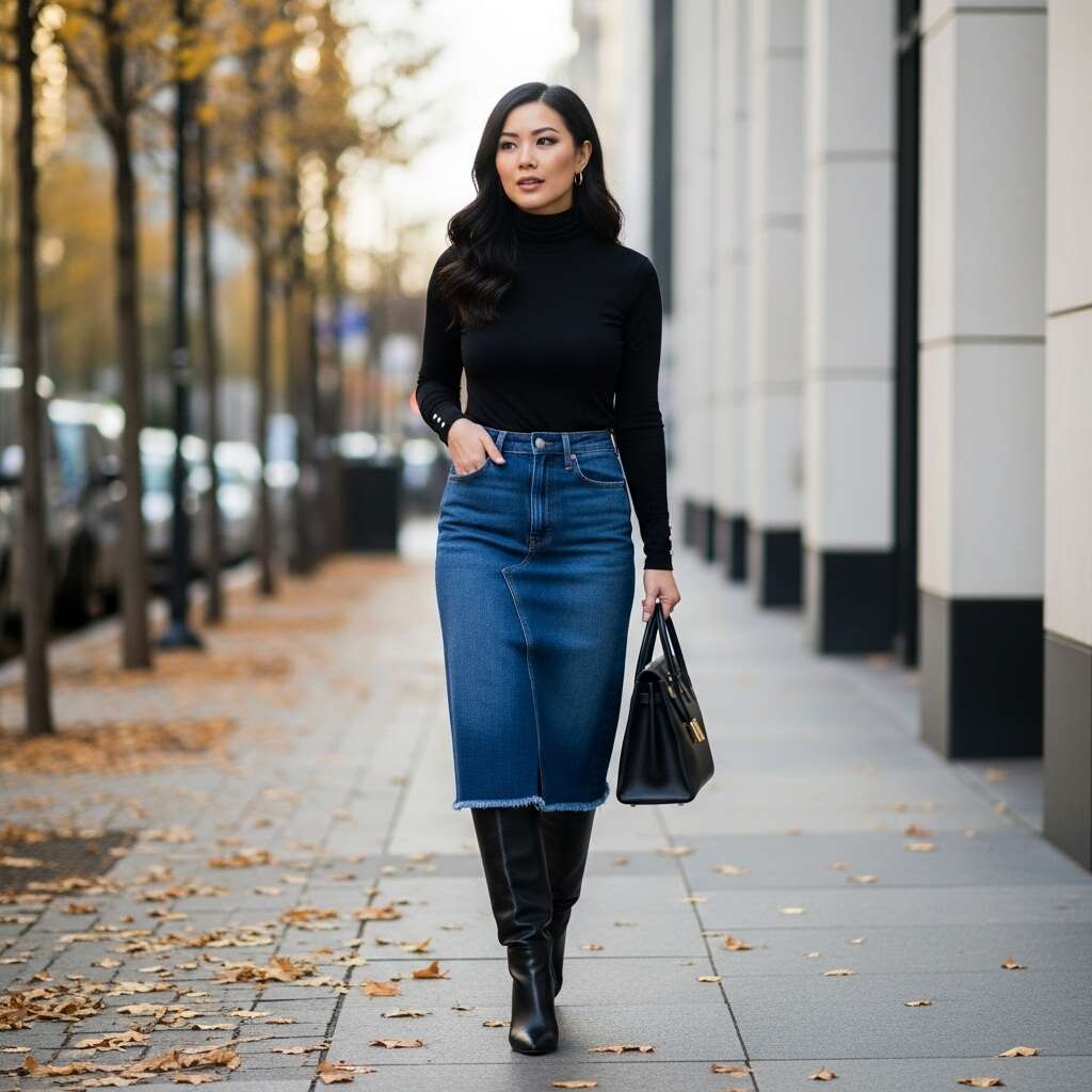 Denim Skirt with a Turtleneck