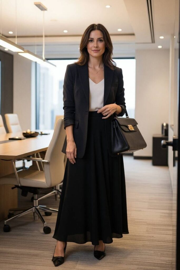 Long Black Skirt with a Blazer