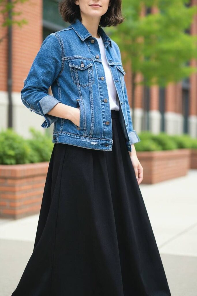 Long Black Skirt with a Crop Top