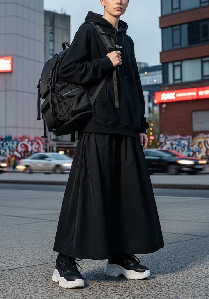 Long Black Skirt with a Hoodie
