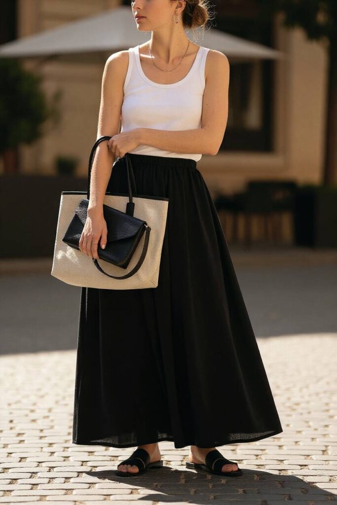 Long Black Skirt with a Tank Top