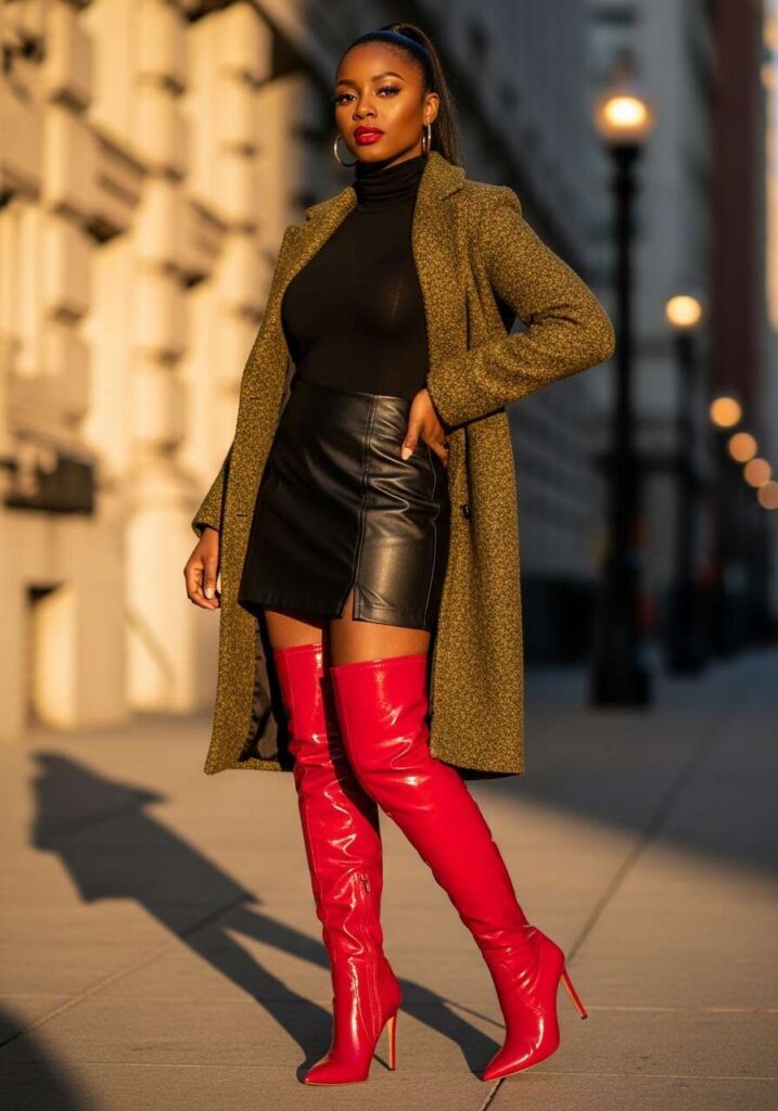 Mini Skirt with Knee-High Boots