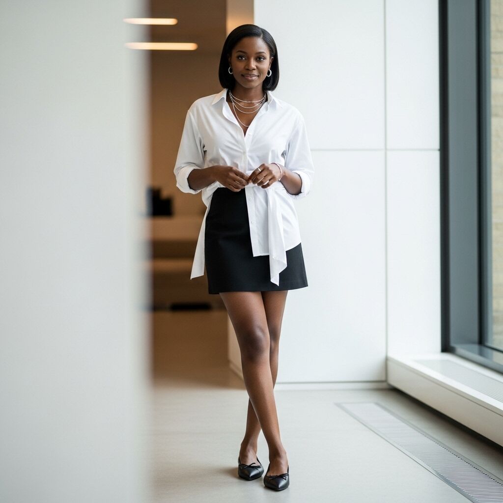 Mini Skirt with a Button-Up Shirt