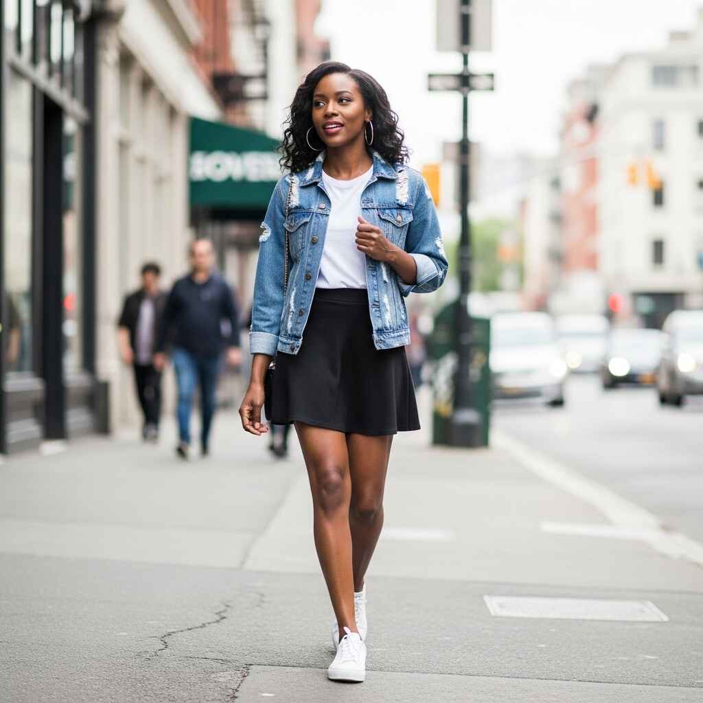 Mini Skirt with a Denim Jacket