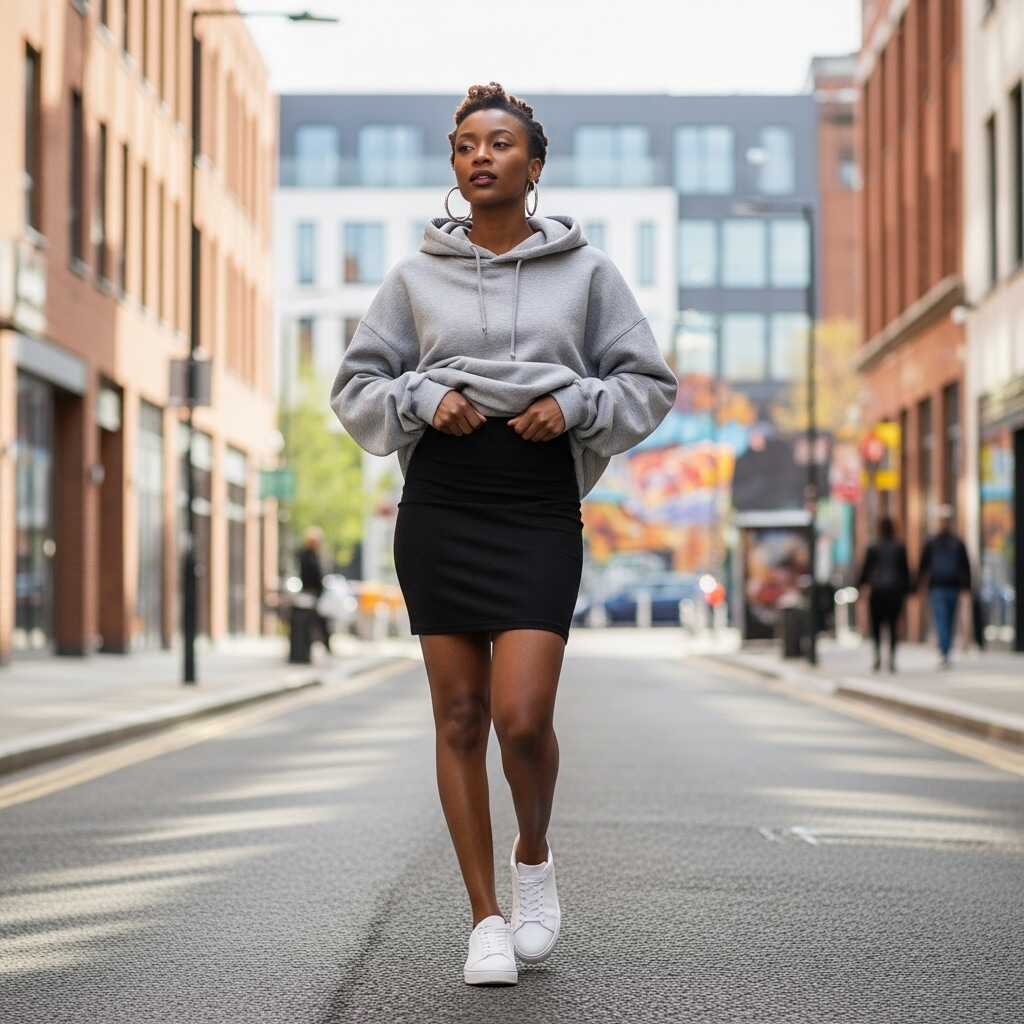 Mini Skirt with a Hoodie