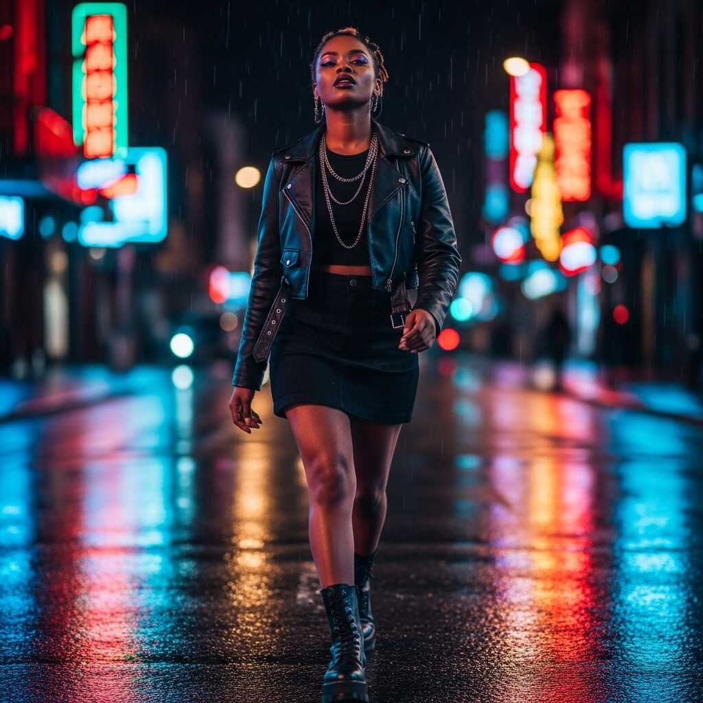 Mini Skirt with a Leather Jacket