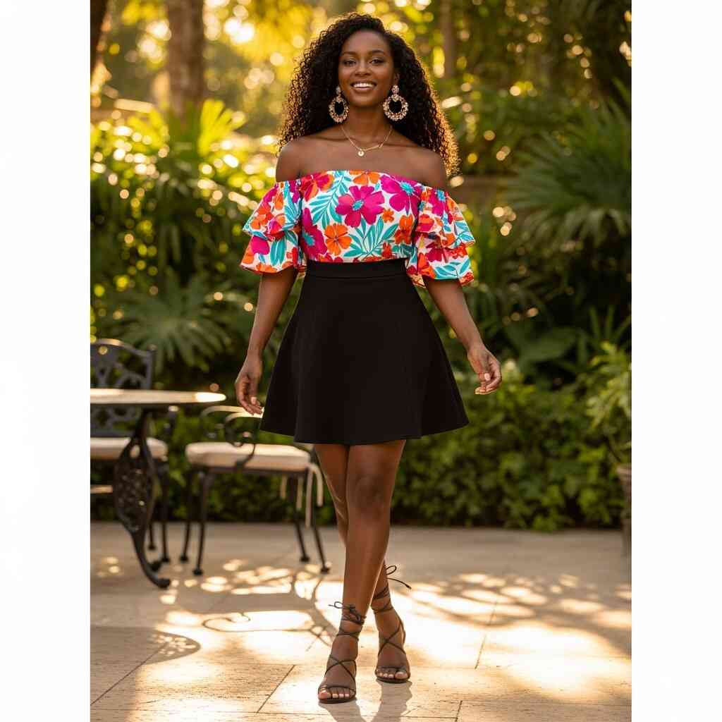 Mini Skirt with an Off-Shoulder Top
