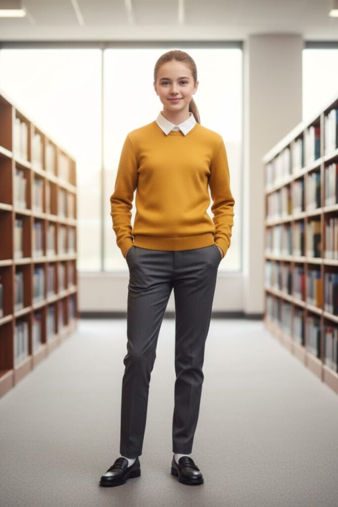 14. Well-Fitted Sweater with Trousers
