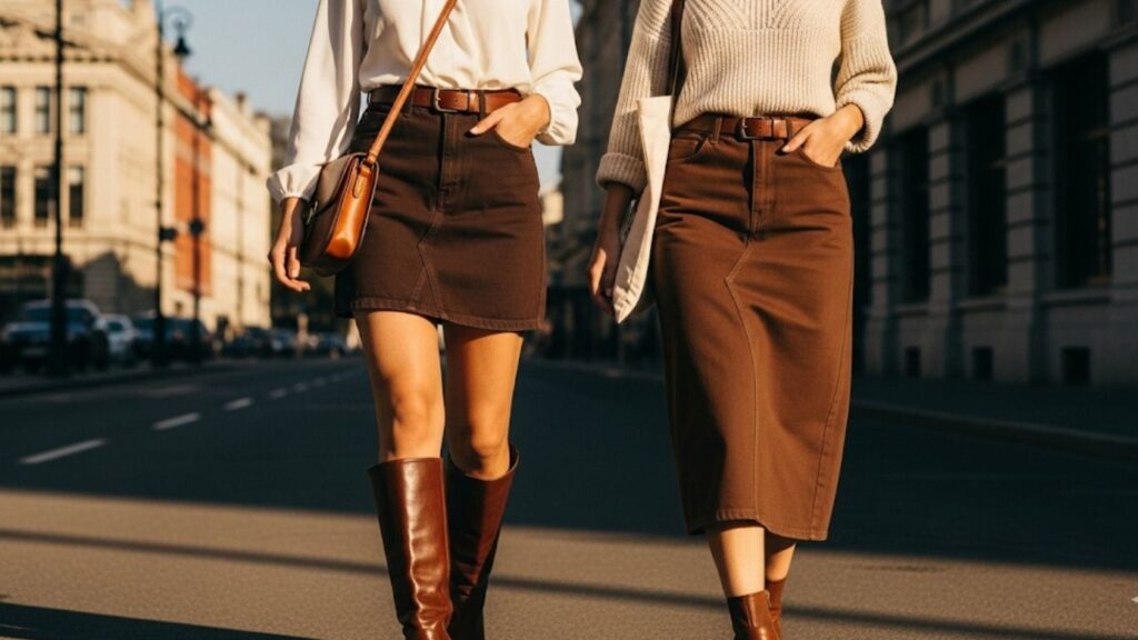 15 Brown Denim Skirt Outfit Ideas