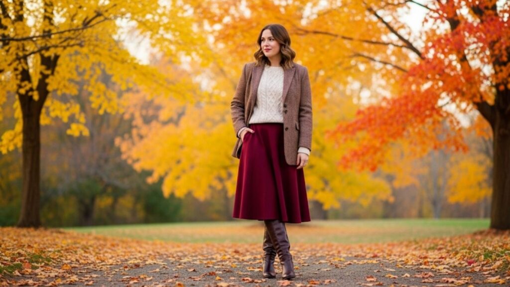 15 Burgundy Skirt Outfit Fall Ideas