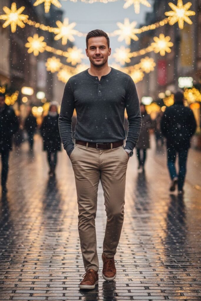 15. Henley Shirt with Slim Chinos