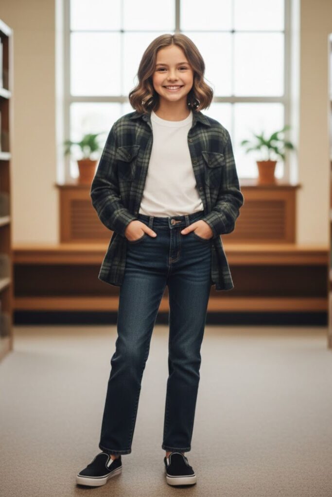 16. Layered T-Shirt with Flannel Shirt