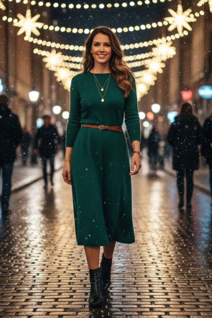 2. Midi Dress with Ankle Boots
