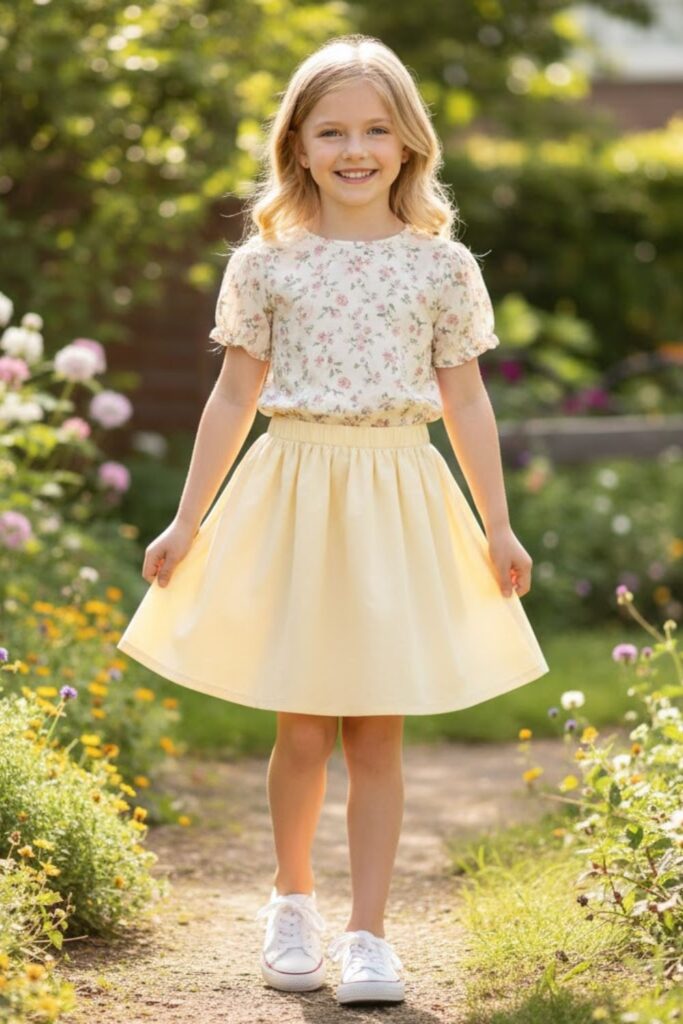 4. Floral Top with A-Line Skirt