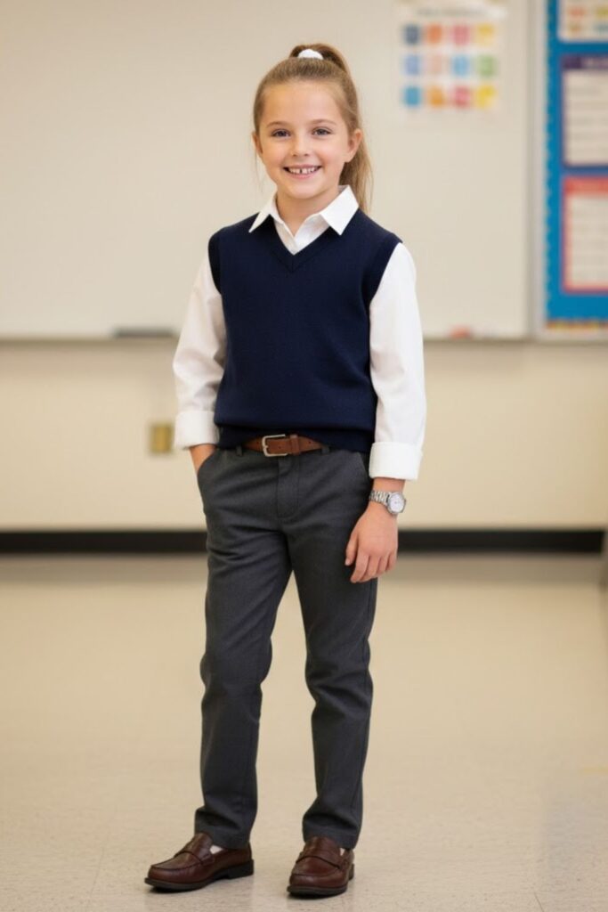 8. Sweater Vest Layered Over a Button-Up